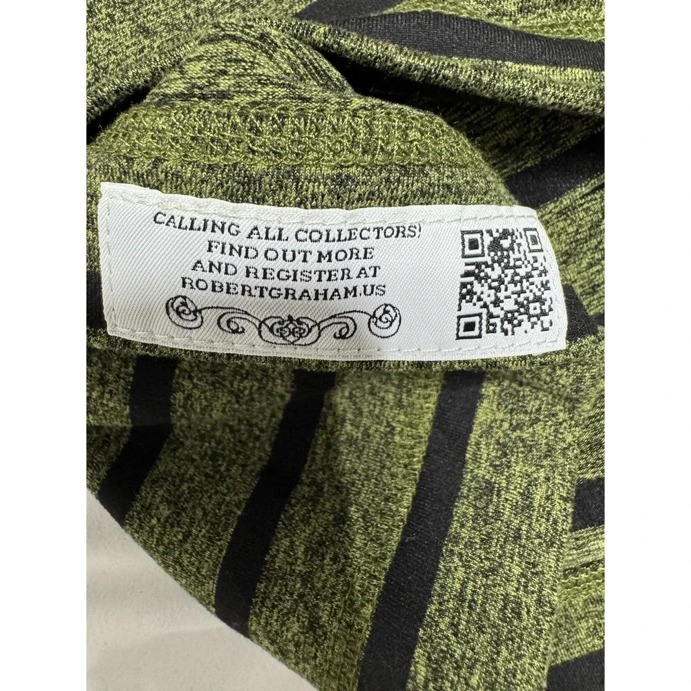 Robert Graham Long Sleeve Quarter Zip Pullover Green‎ Striped Mens Large Stretch